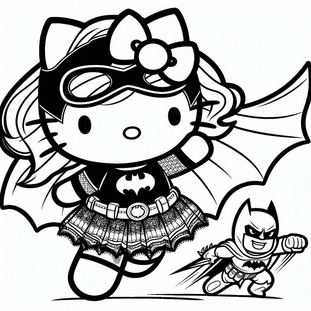 imprimer coloriage Batman et Hello Kitty