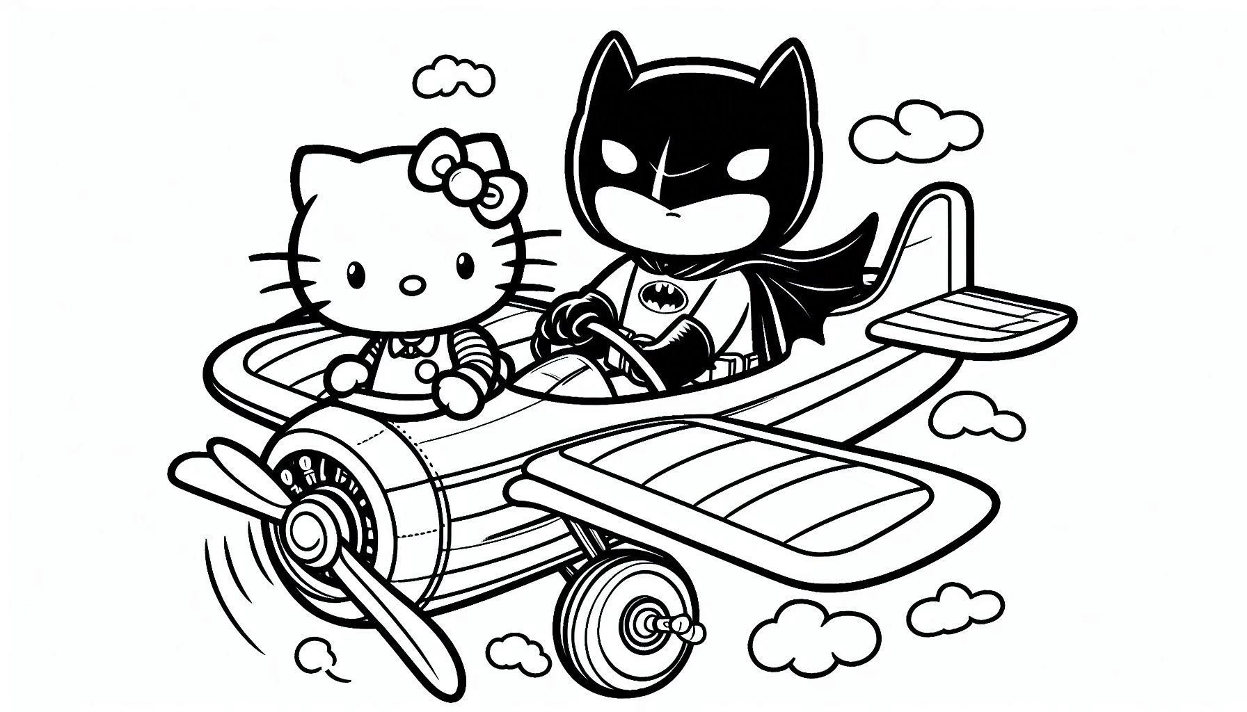 imprimer coloriage Batman et Hello Kitty gratuit