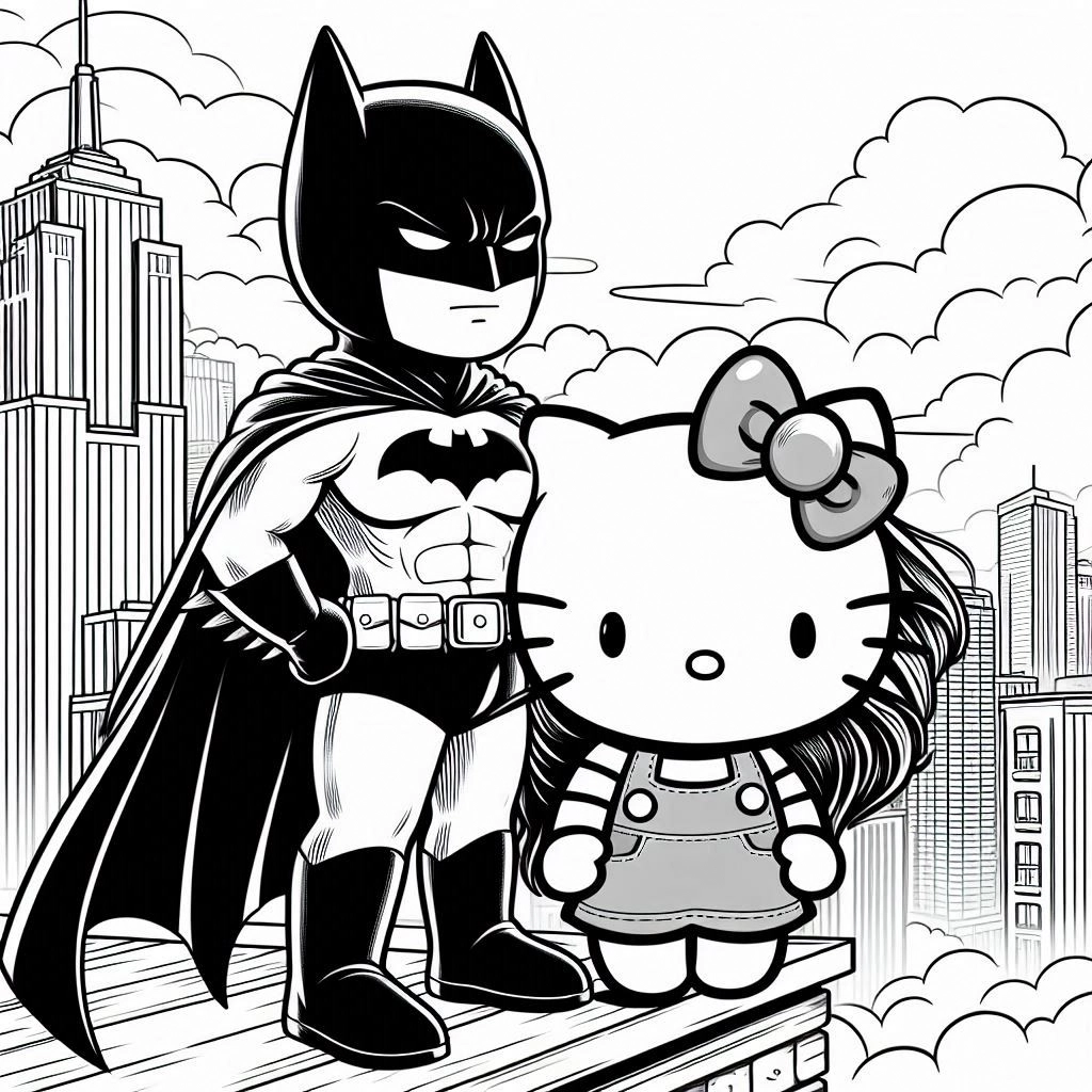 coloriage Batman et Hello Kitty à imprimer pour enfant de 2 ans