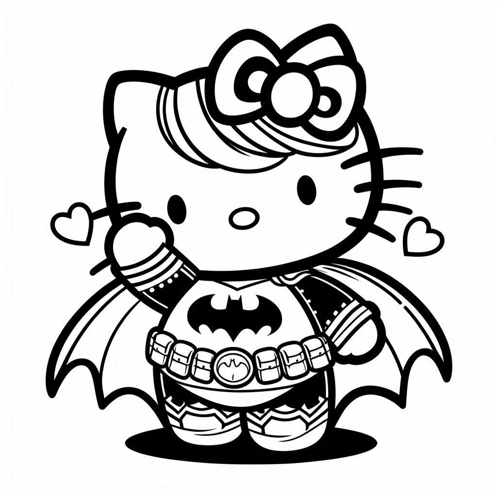 coloriage Batman et Hello Kitty gratuit a imprimer