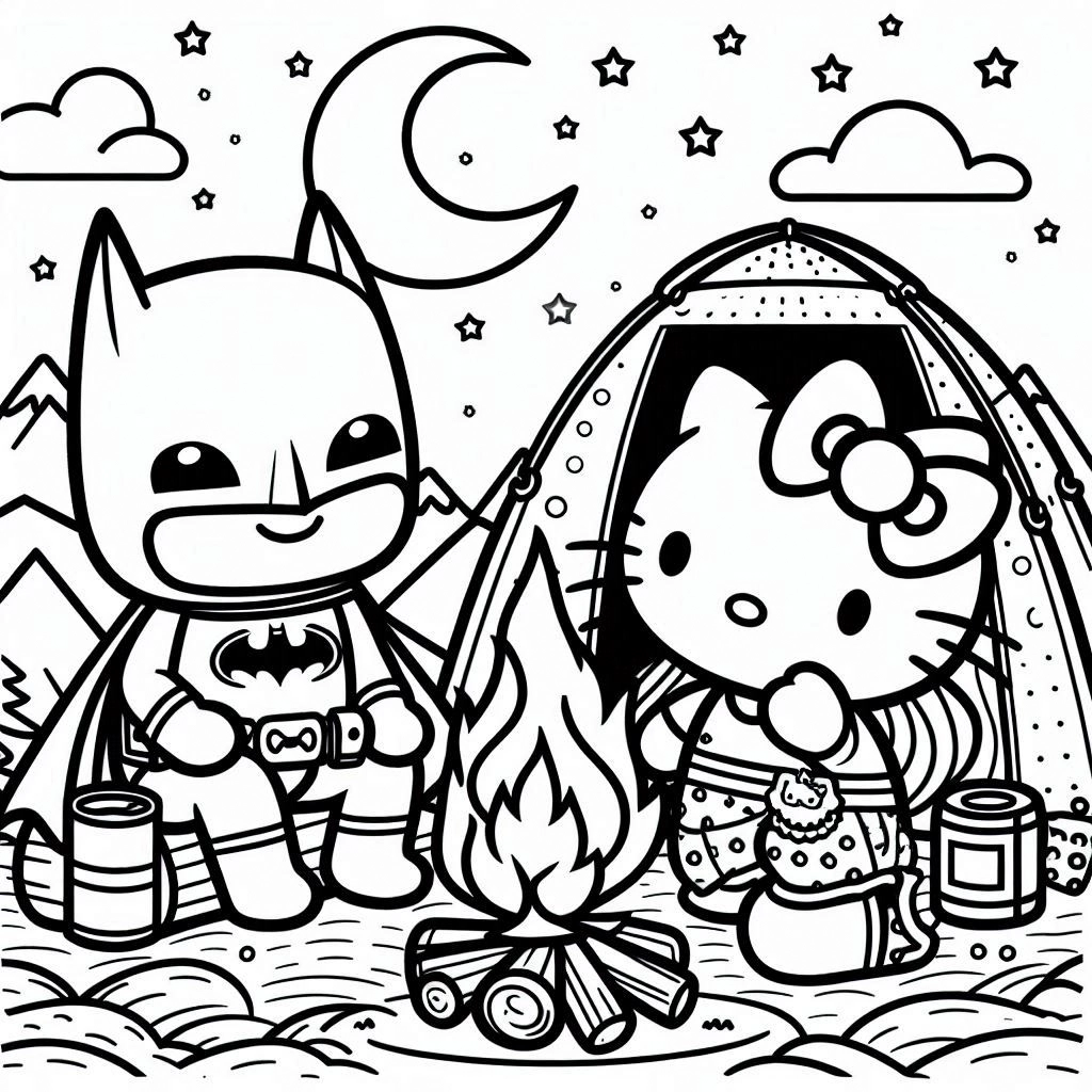 coloriage Batman et Hello Kitty à imprimer