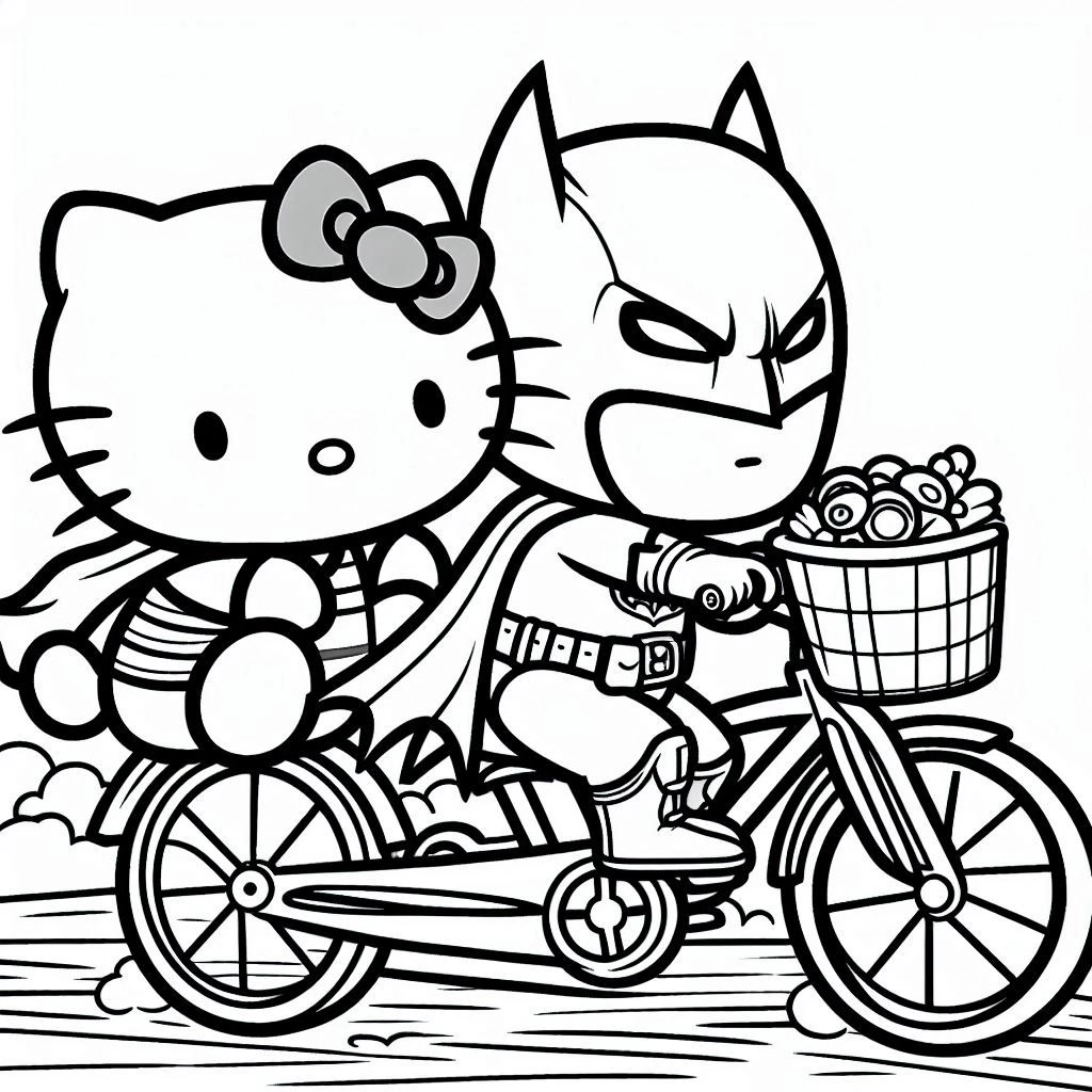 coloriage Batman et Hello Kitty pour enfant de 10 ans