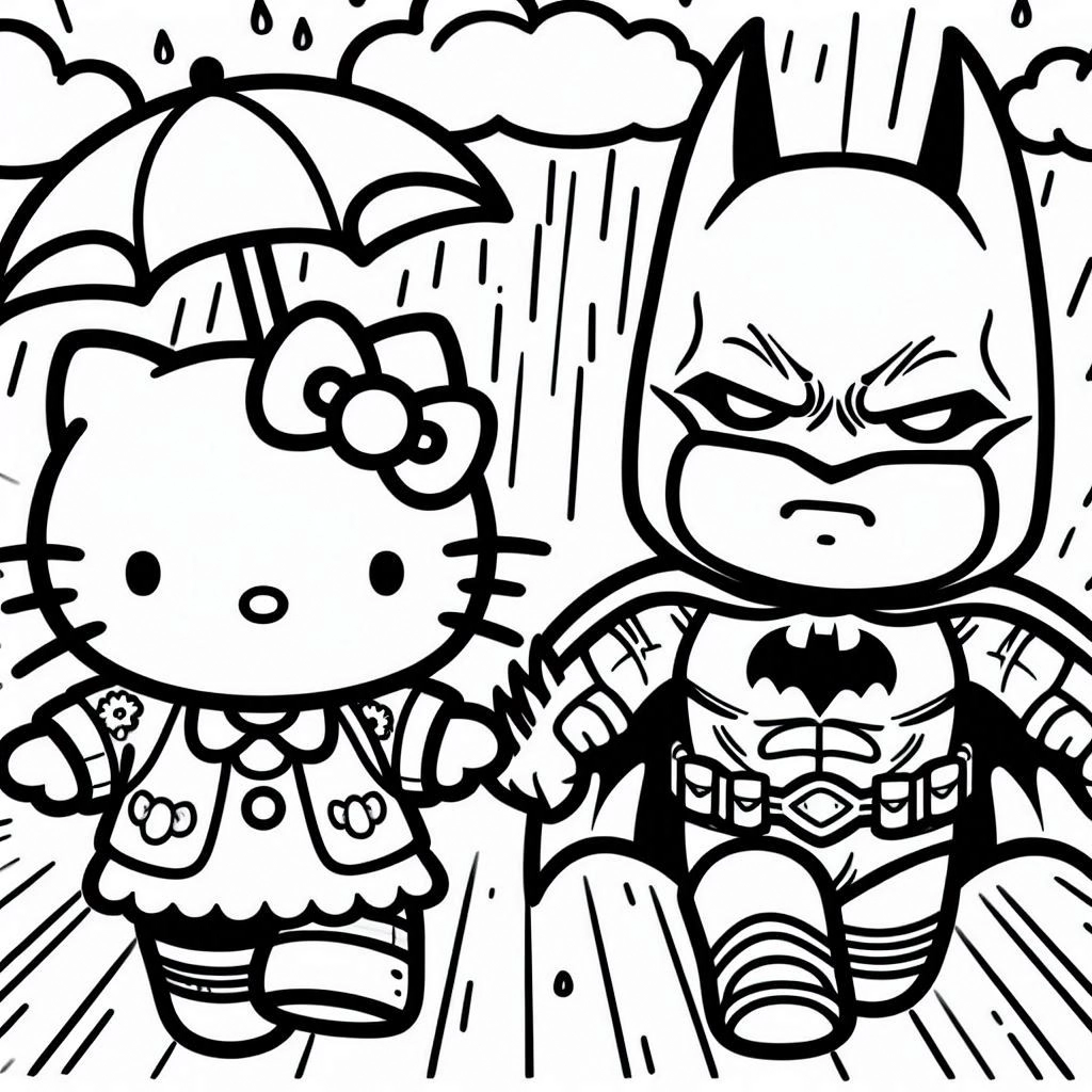 coloriage Batman et Hello Kitty à imprimer a4