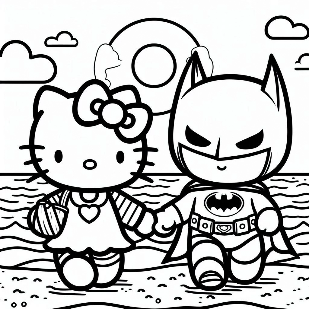 coloriage Batman et Hello Kitty à imprimer gratuitement