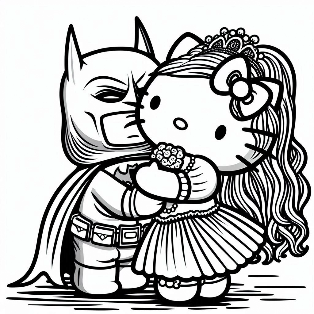 coloriage Batman et Hello Kitty pour enfant de 7 ans