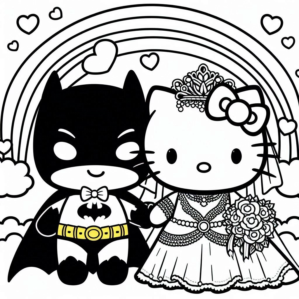 coloriage Batman et Hello Kitty pour primaire