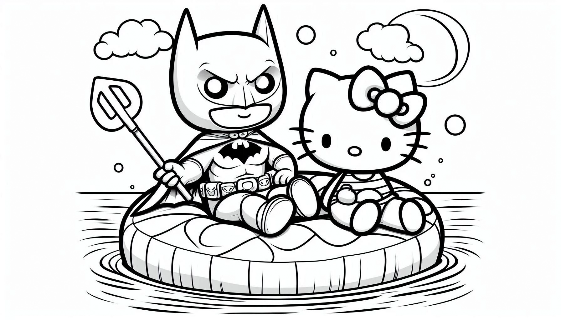 coloriage Batman et Hello Kitty a colorier en ligne gratuitement