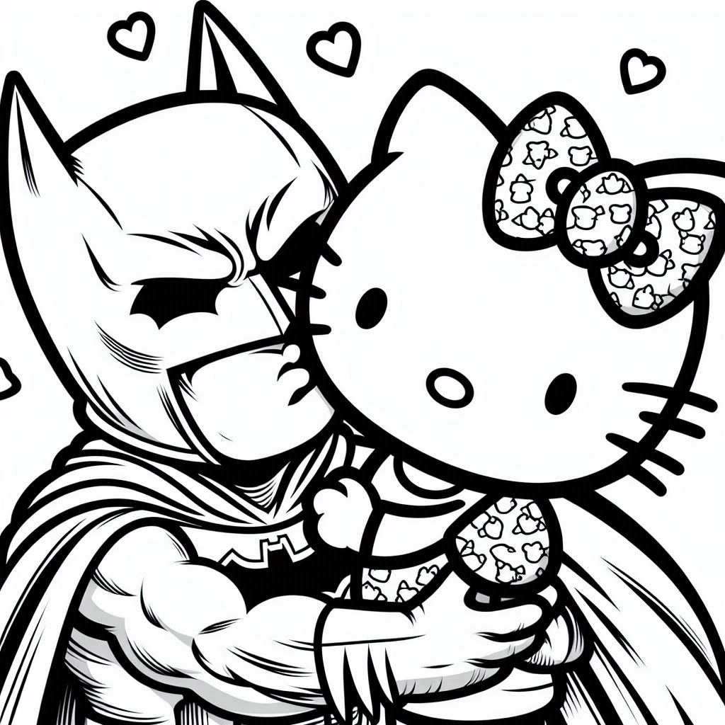 imprimer coloriage Batman et Hello Kitty 1