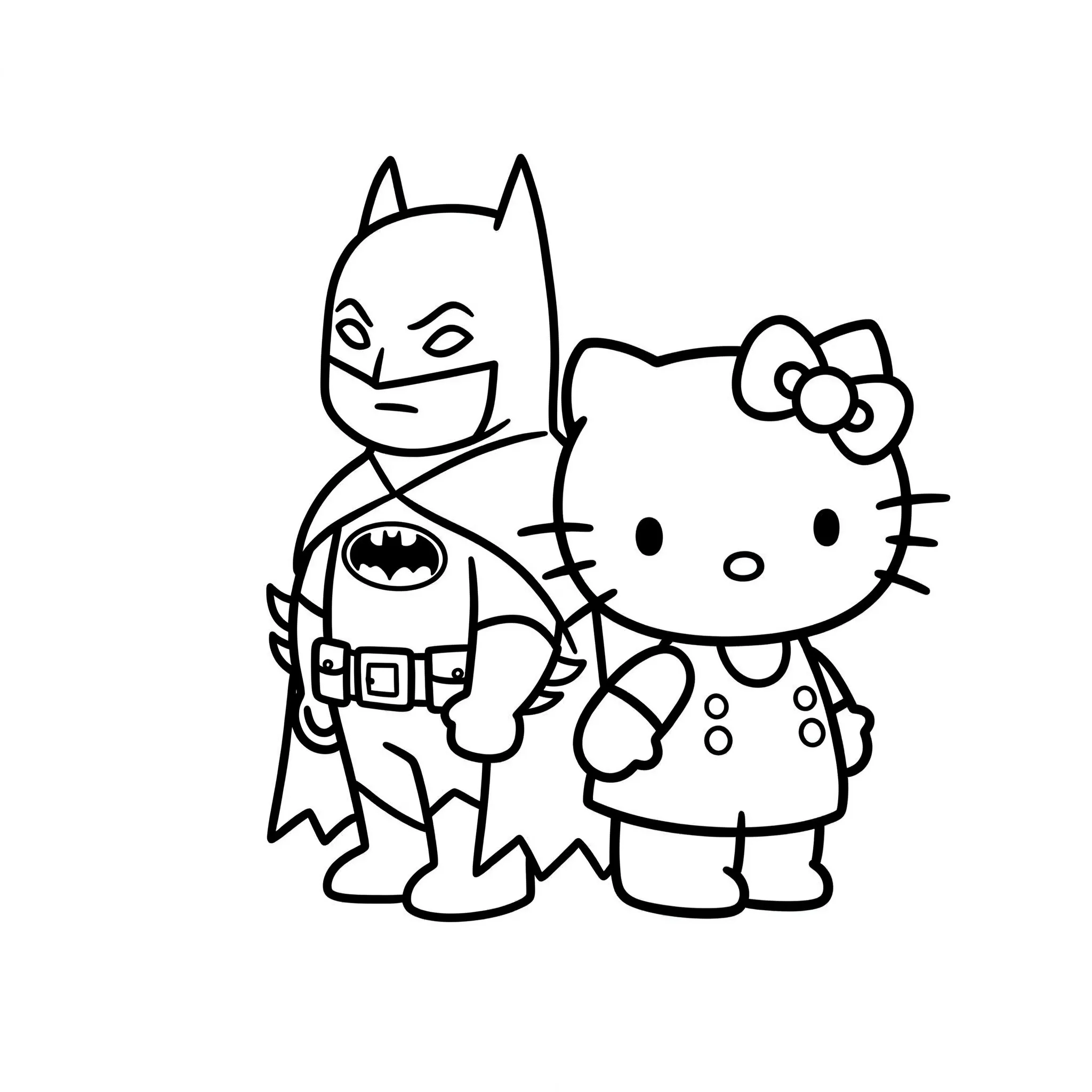 coloriage Batman et Hello Kitty, dos à dos de pour enfants
