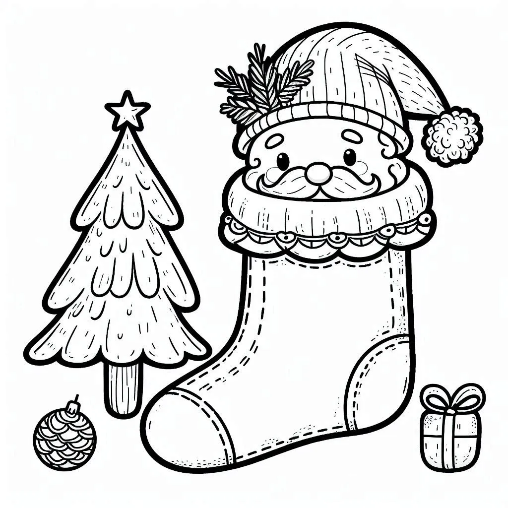 coloriage Chaussette de Noel à imprimer pour enfant de 9 ans