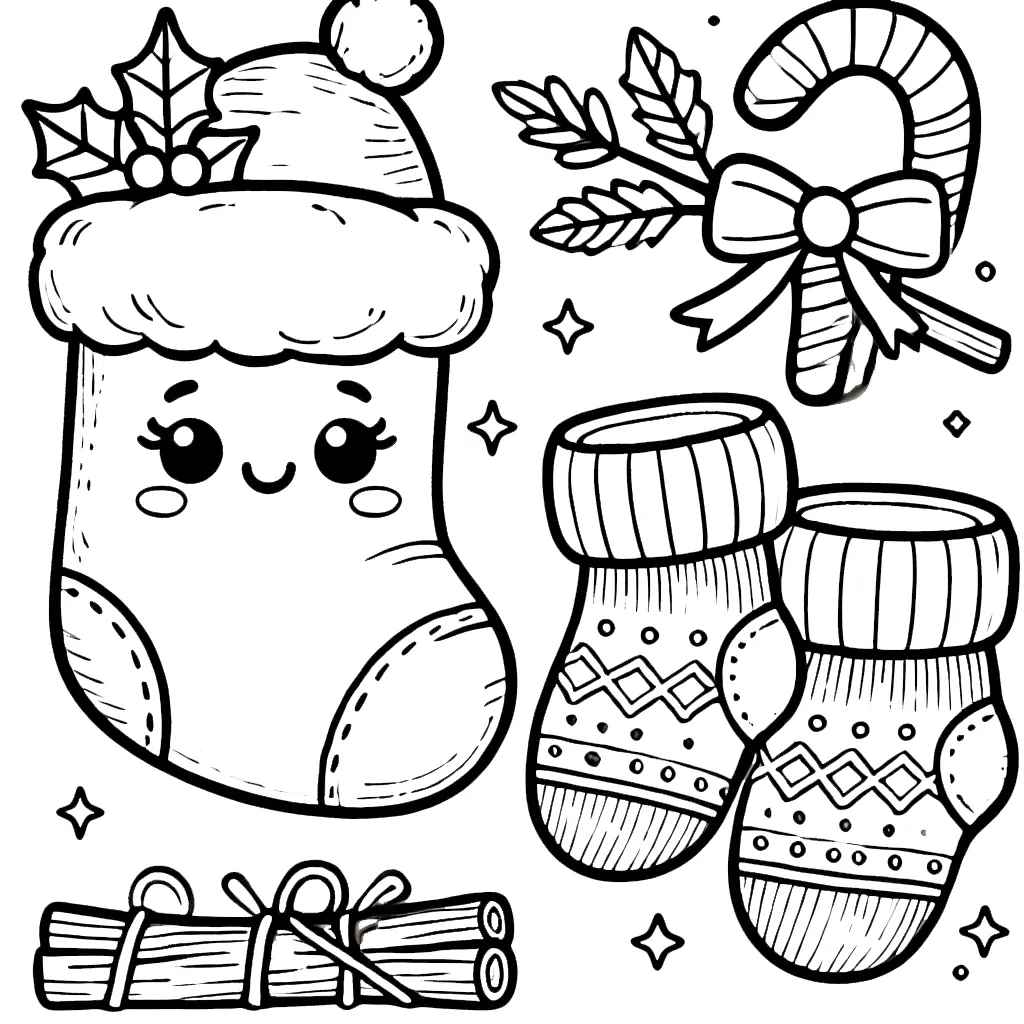 coloriage Chaussette de Noel gratuit pour enfants