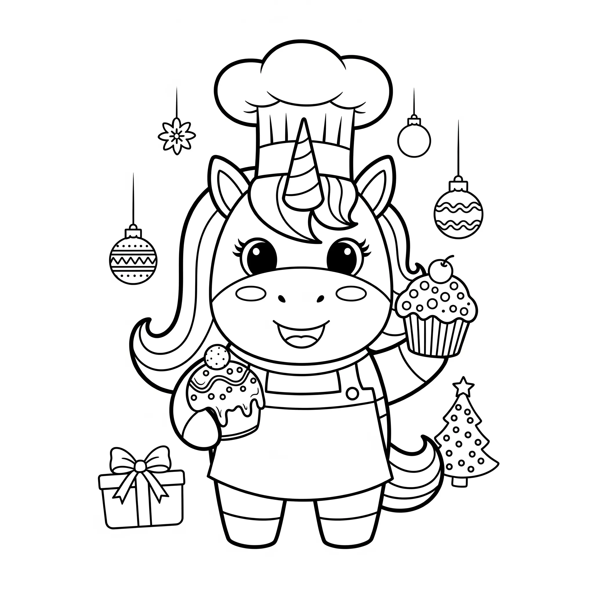 coloriage La Licorne Pâtissière de Noël en ligne pour enfant