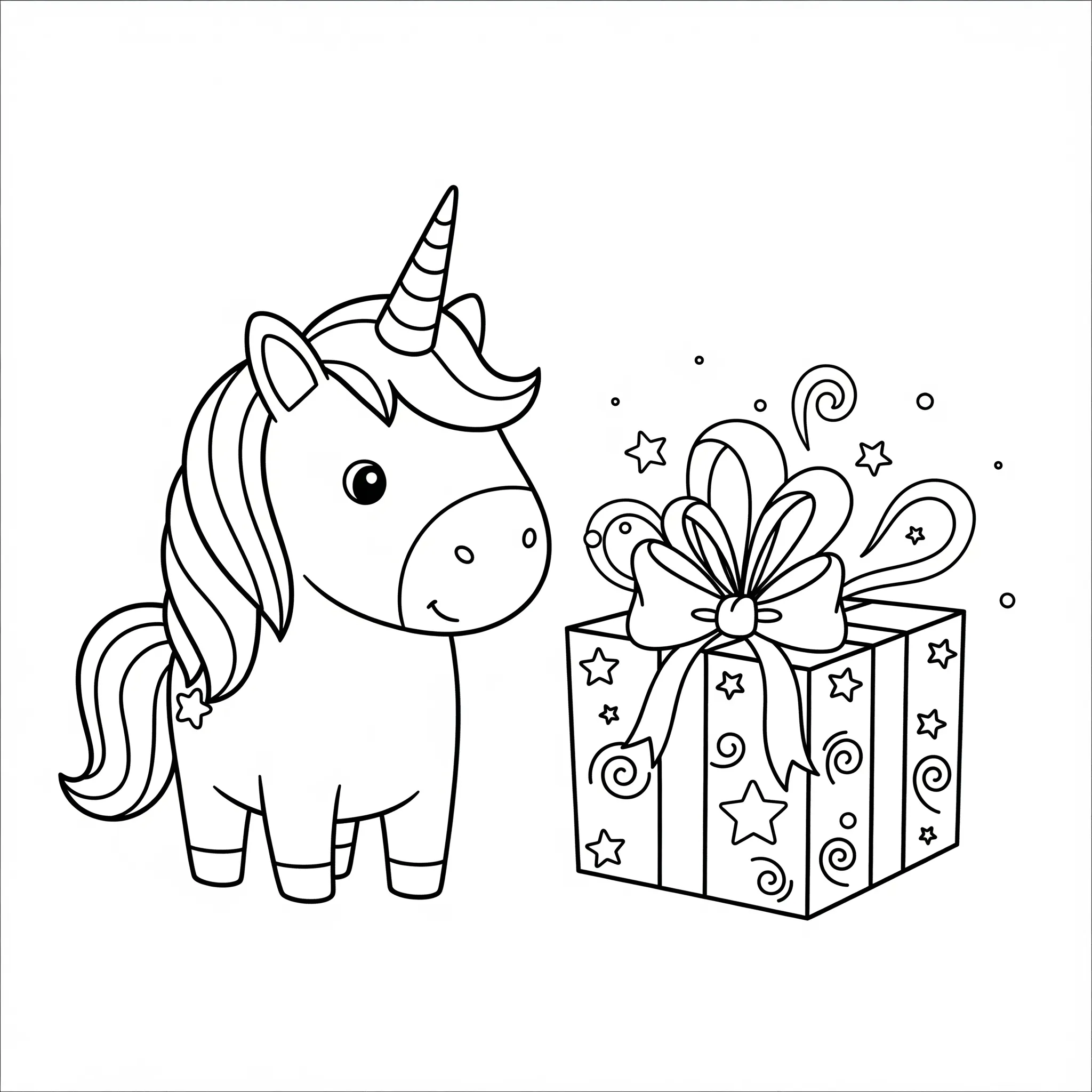 coloriage La Licorne et le Cadeau Enchanté à imprimer pour enfant de 8 ans