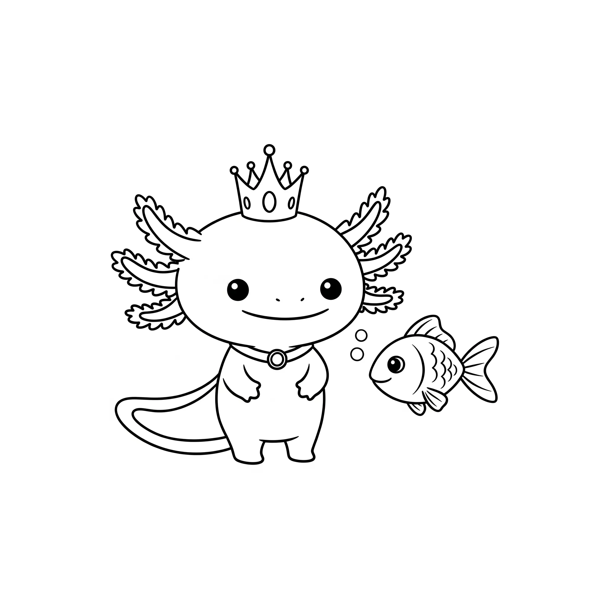 coloriage La Reine Axolotl et son Poisson Ami gratuit