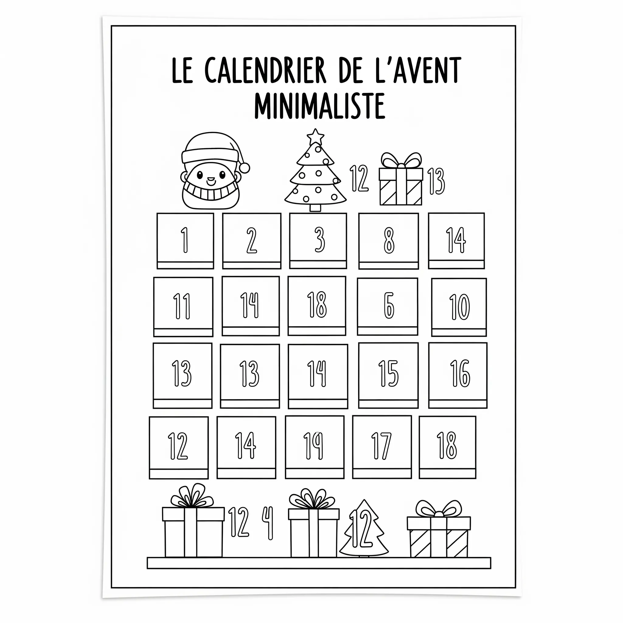 a imprimer coloriage Le Calendrier de l’Avent Minimaliste gratuit