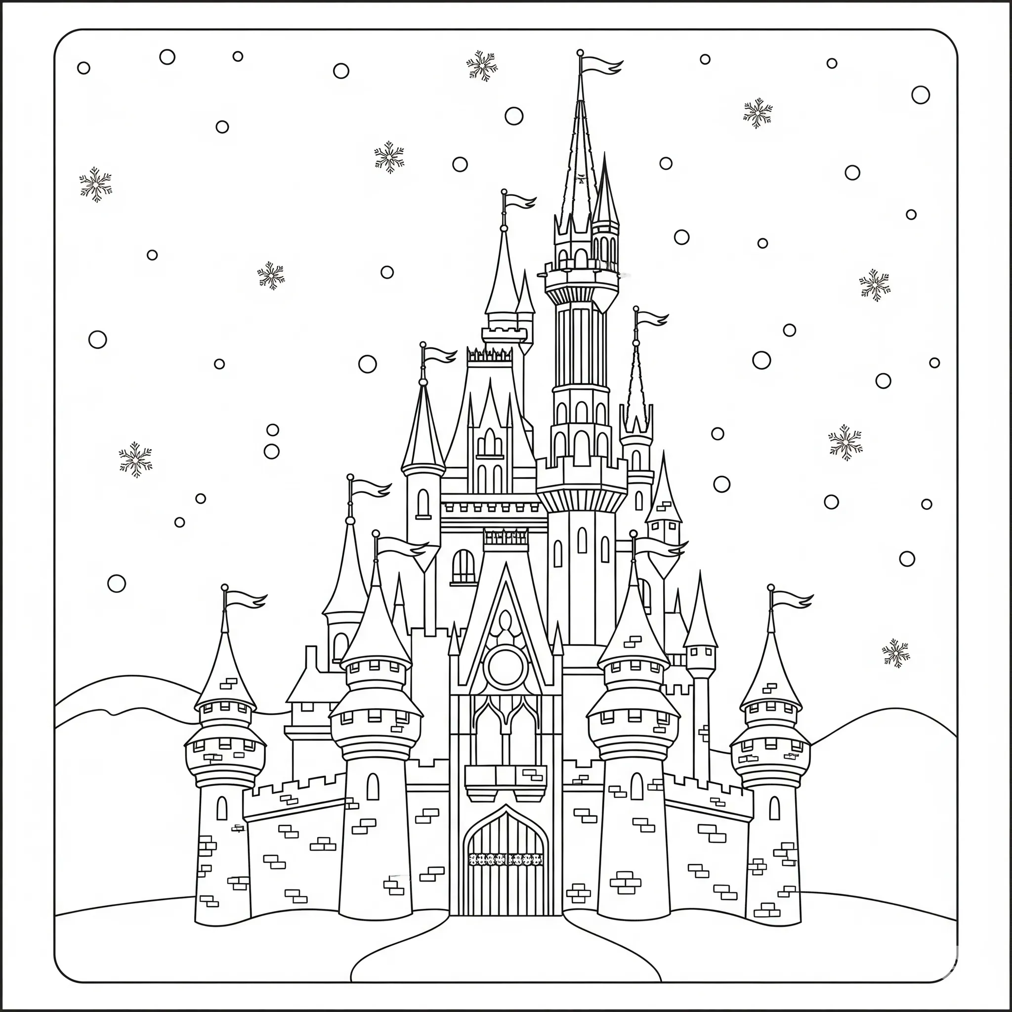 coloriage Le Château de Cendrillon enneigé a dessiner et imprimer