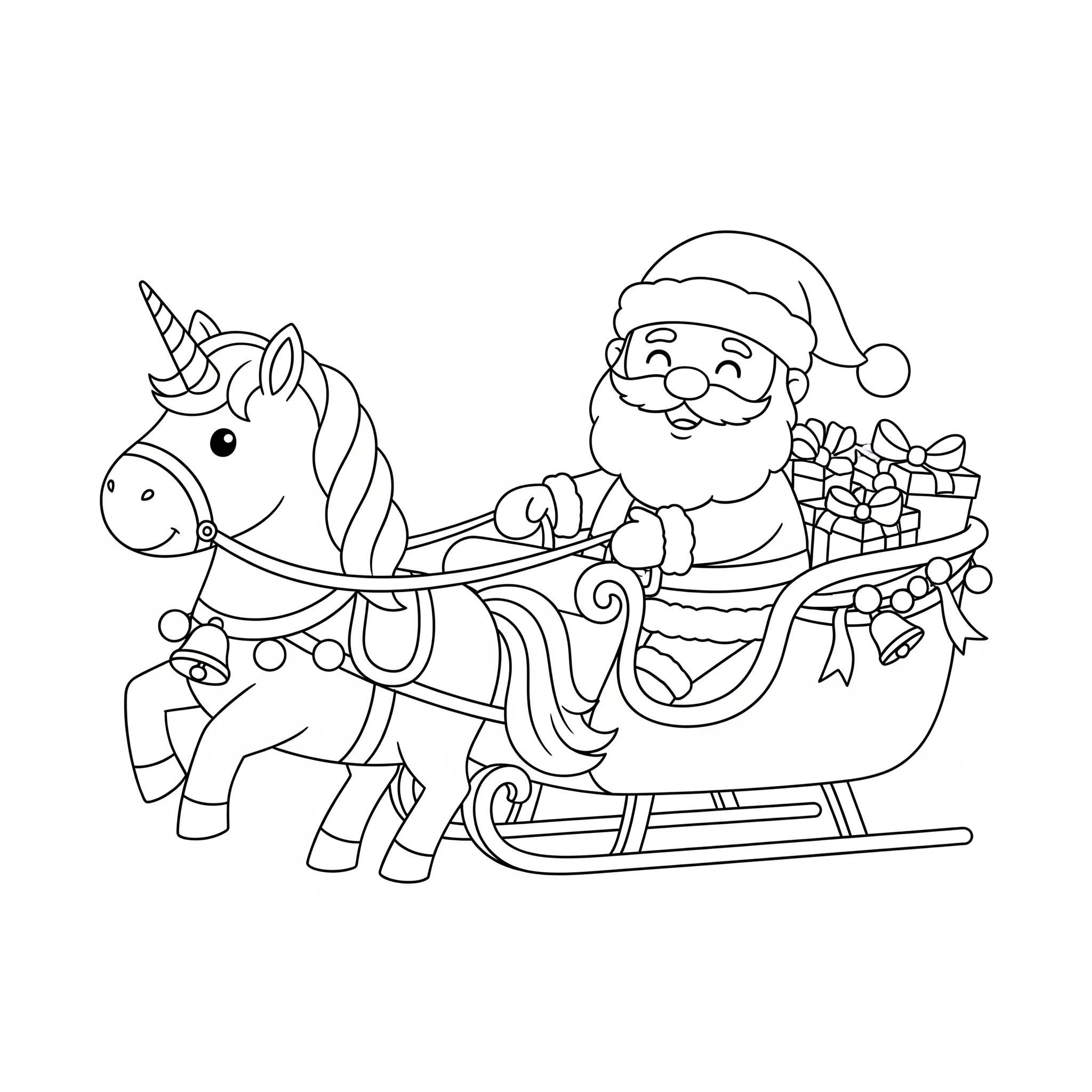 coloriage Le Traîneau de la Licorne du Père Noël à imprimer pour enfant de 2 ans