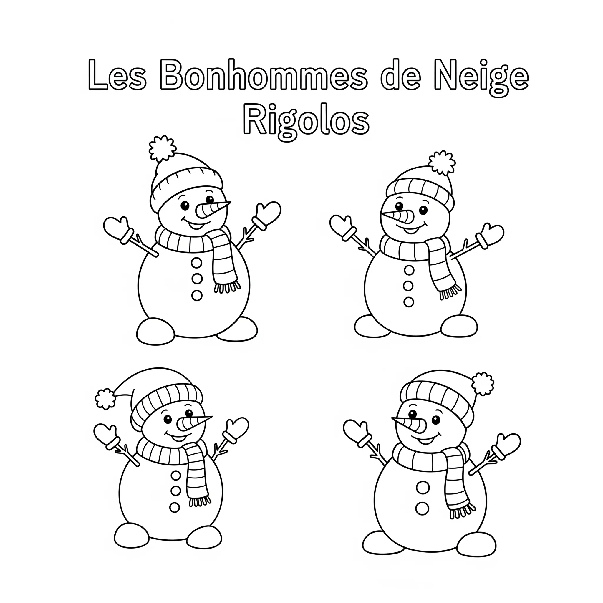 coloriage Les Bonhommes de Neige Rigolos a dessiner et imprimer