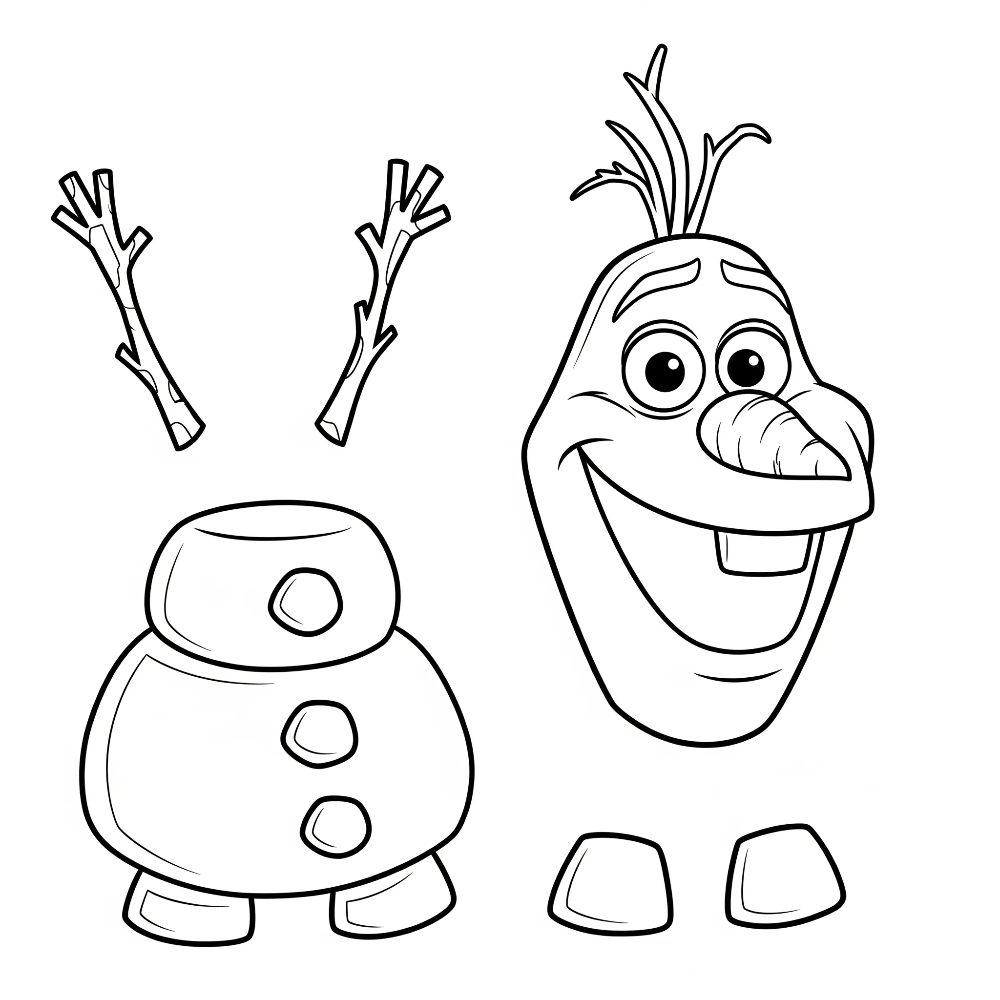 coloriage Les parties du corps d’Olaf pour bebe a imprimer