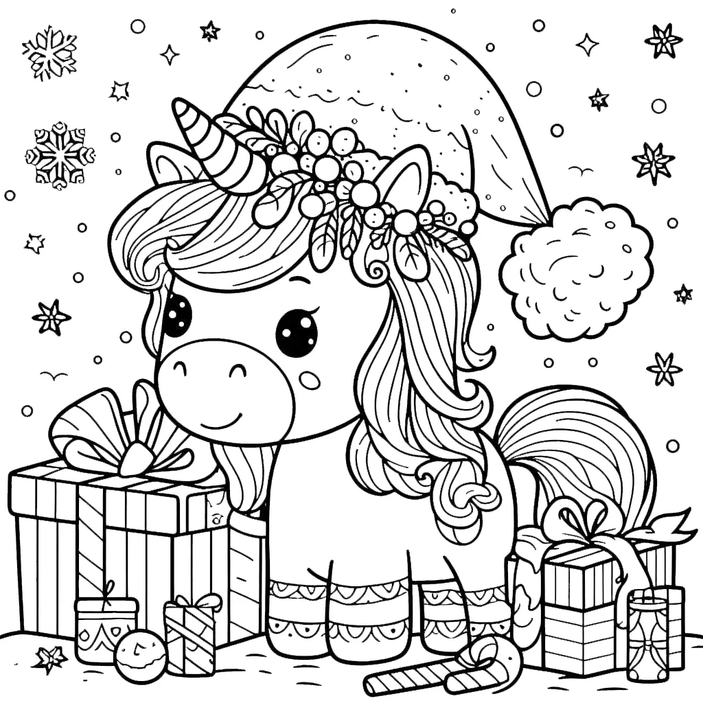 coloriage Licorne de Noël en ligne pour enfant