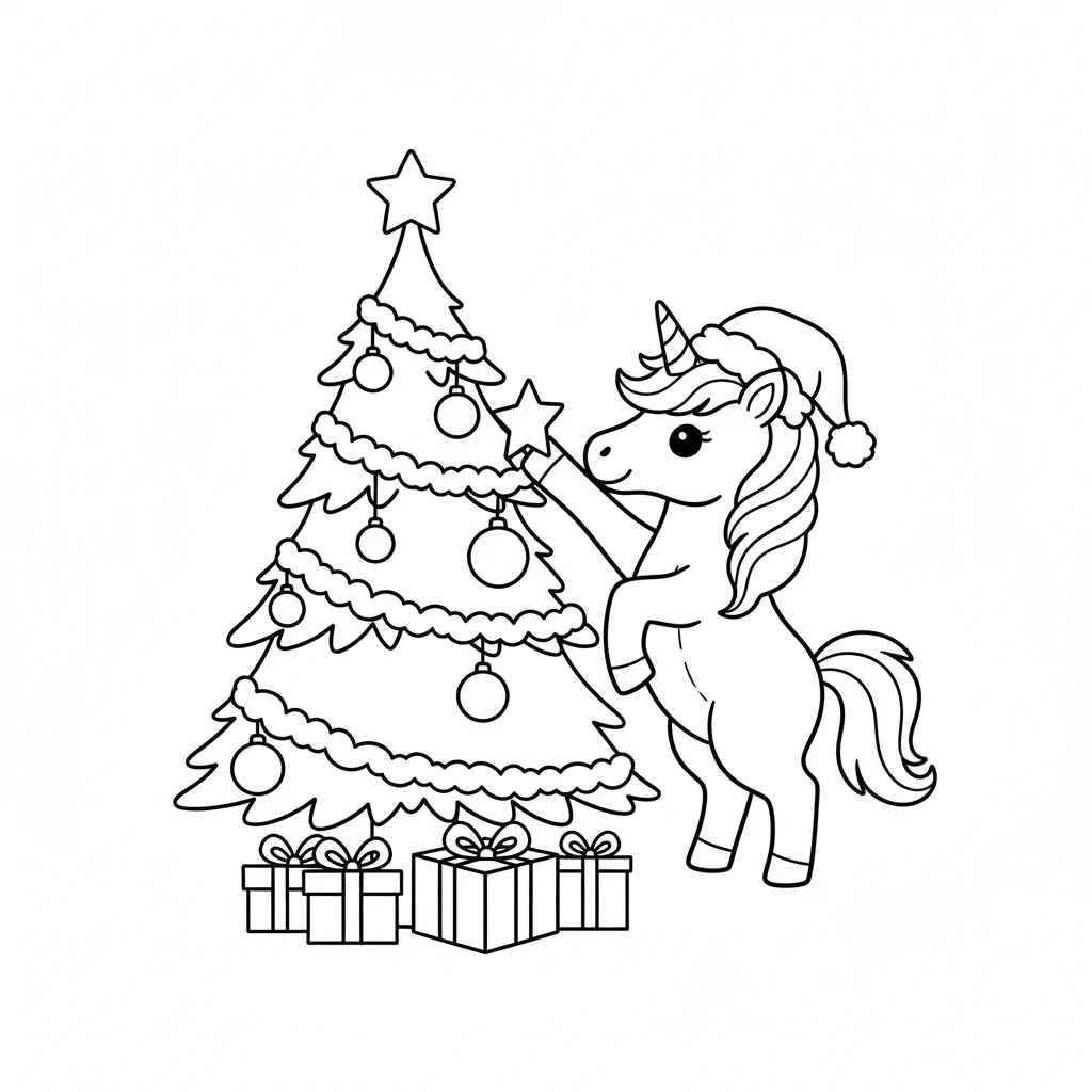 coloriage Licorne de Noël pour bebe a imprimer