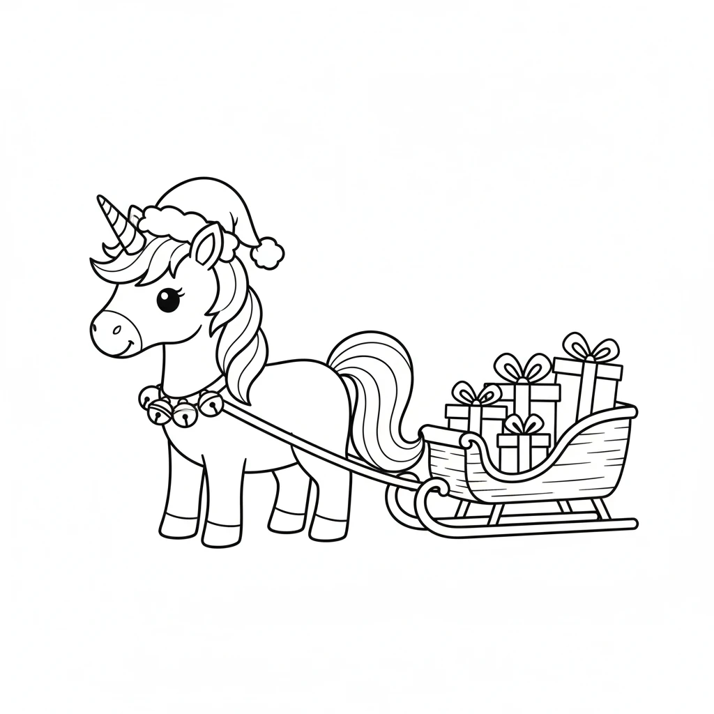 coloriage Licorne de Noël pour enfant de 5 ans
