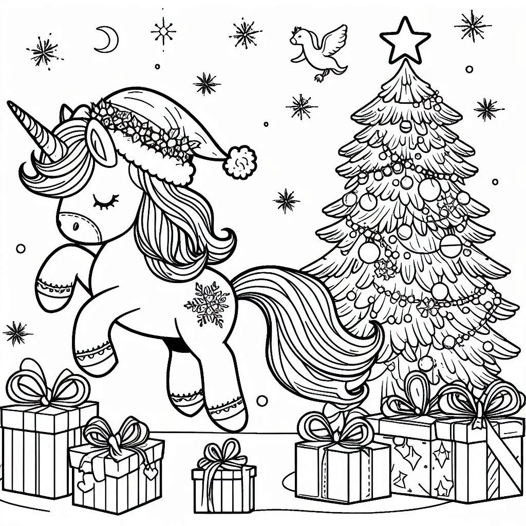 télécharger coloriage Licorne de Noël gratuit