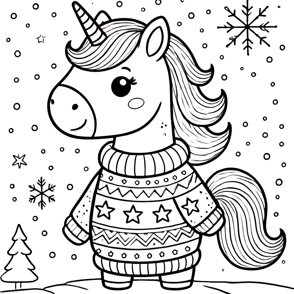 télécharger coloriage Licorne de Noël gratuit 1