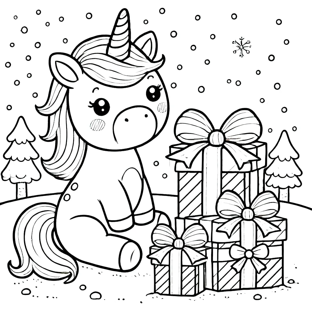 coloriage Licorne de Noël a imprimer gratuit