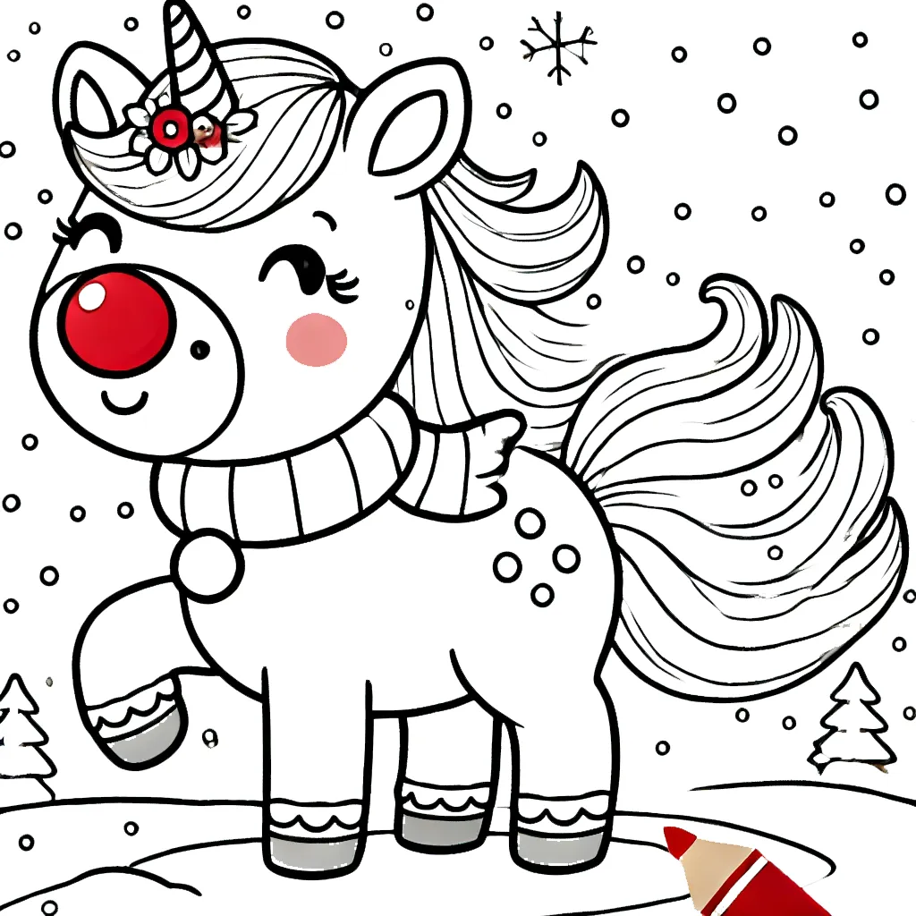 coloriage Licorne de Noël pour enfant de à imprimer 2