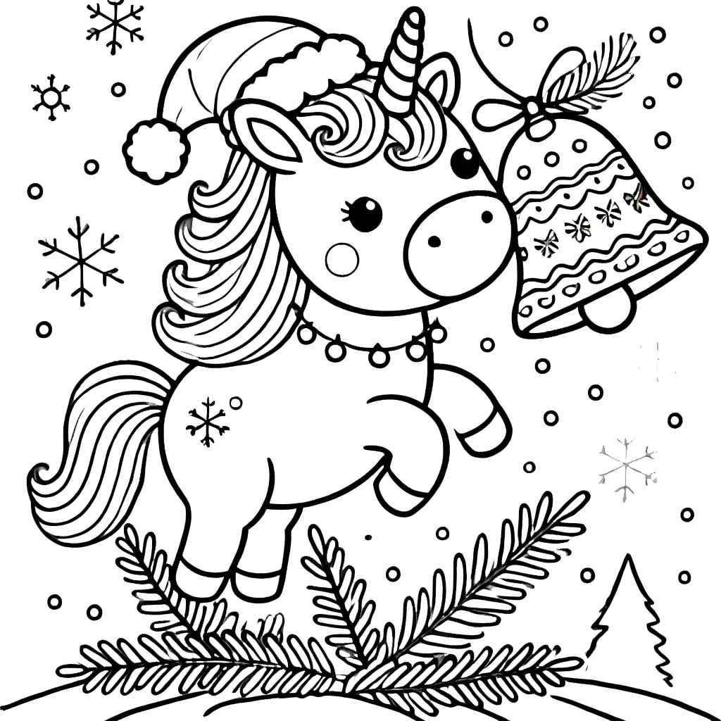 imprimer coloriage Licorne de Noël gratuit 1