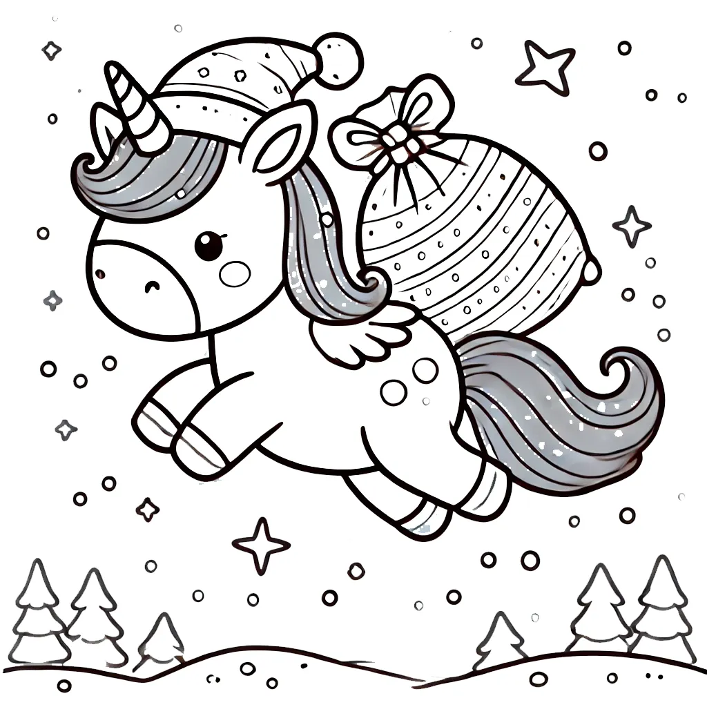 coloriage Licorne de Noël à imprimer gratuit