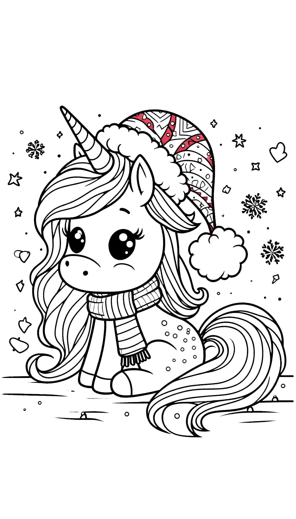 coloriage Licorne de Noël pour enfant de 3 ans