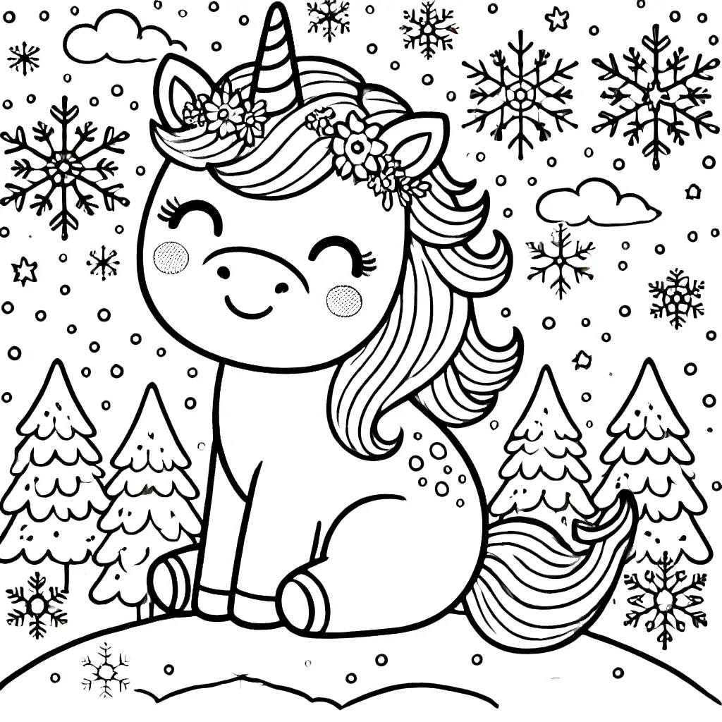 coloriage Licorne de Noël pour enfant de 5 ans