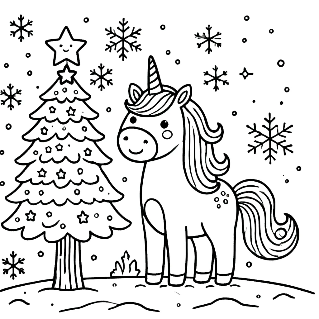 coloriage Licorne de Noël pour enfants à imprimer