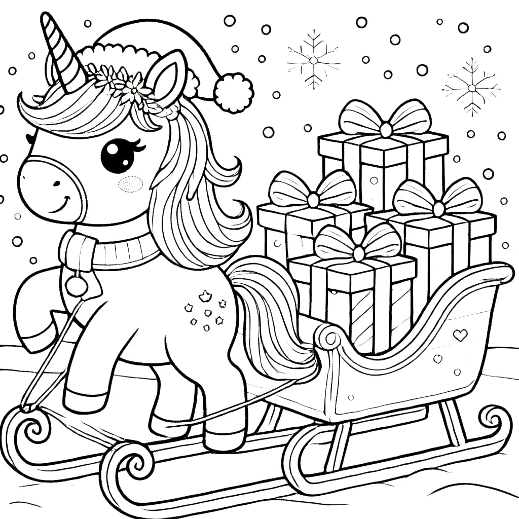 coloriage Licorne de Noël a telecharger 2