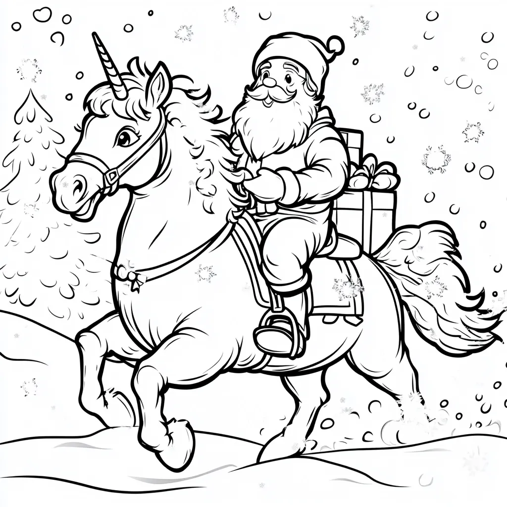 coloriage Licorne de Noël et dessins 3