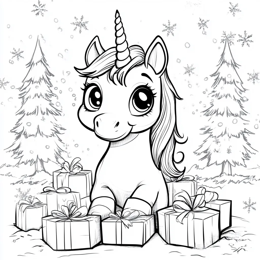 coloriage Licorne de Noël pour enfants a imprimer gratuit 1