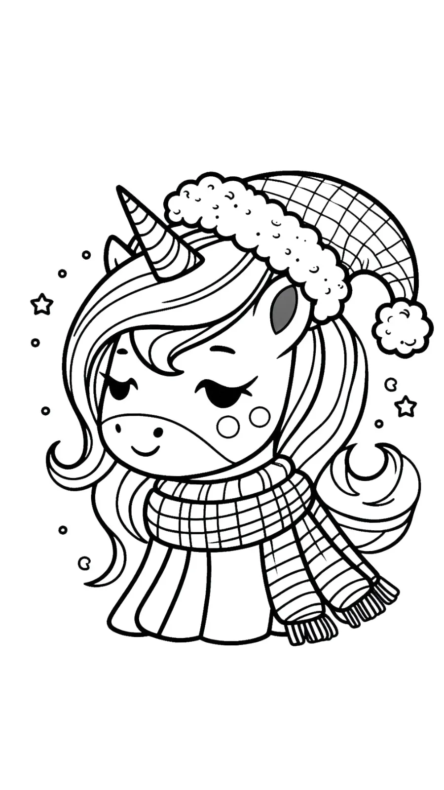 coloriage Licorne de Noël pour enfants a imprimer gratuit