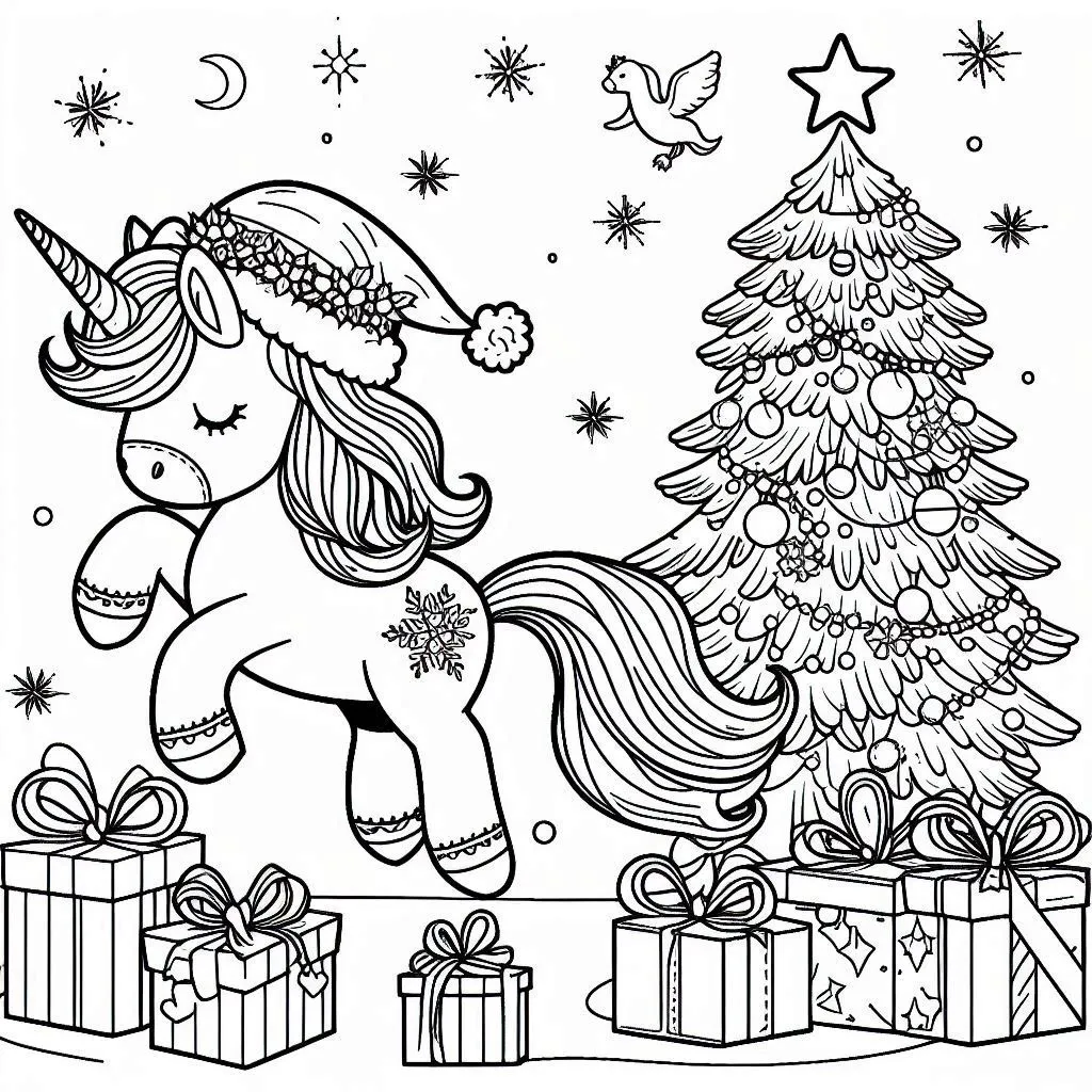 coloriage Licorne de Noël à imprimer pdf gratuit 1