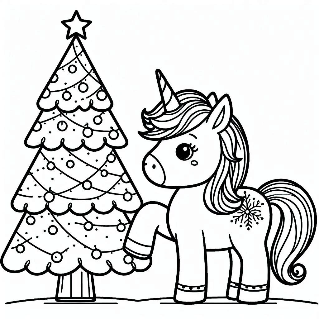 coloriage Licorne de Noël pour enfants a imprimer 1