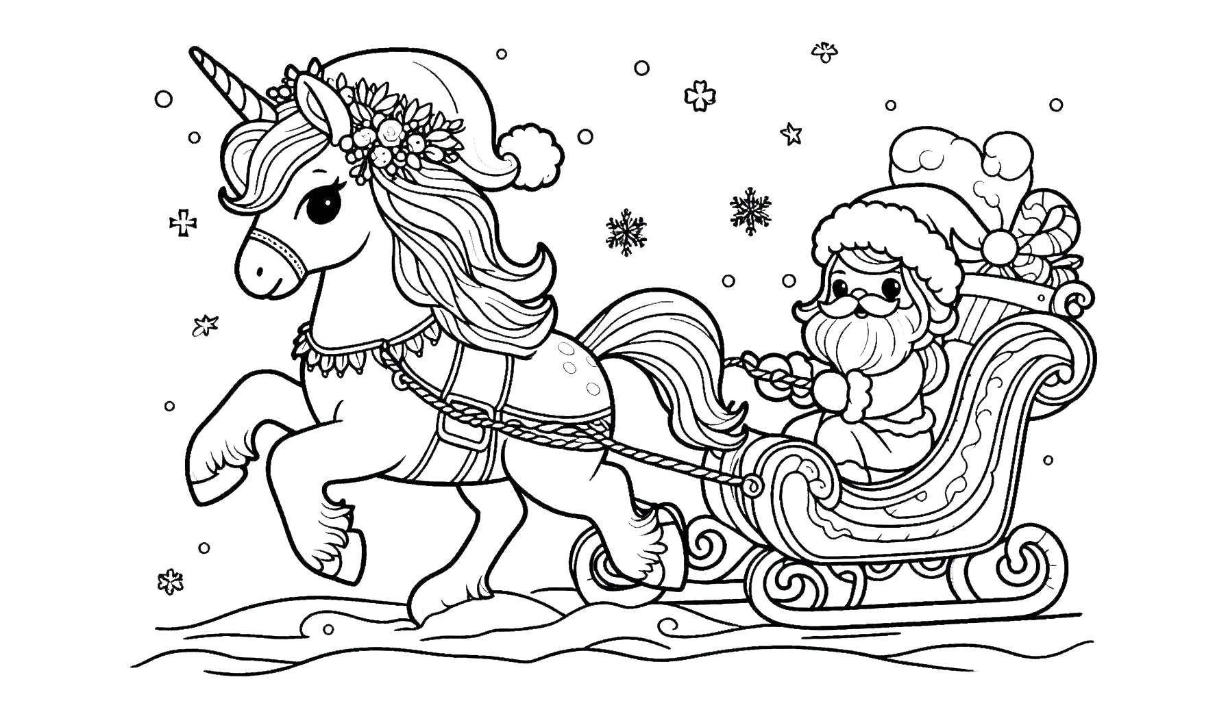 coloriage Licorne de Noël à imprimer pour enfant de 10 ans