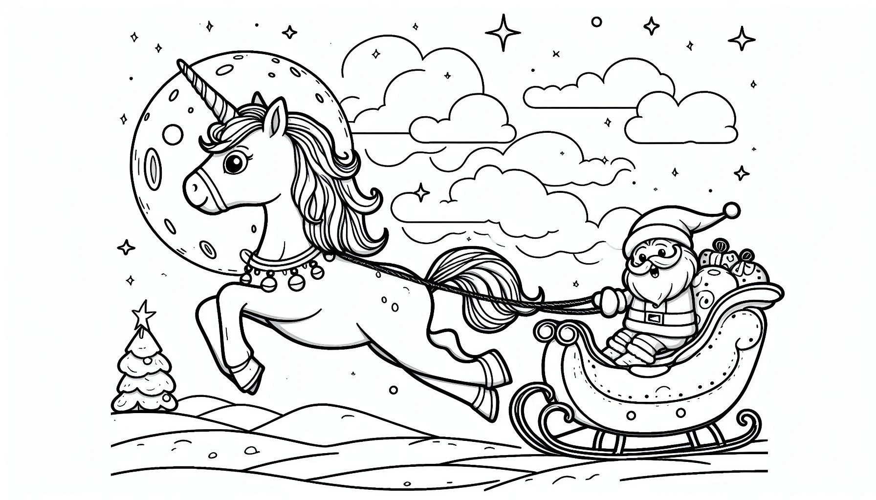 coloriage Licorne de Noël pour enfant à imprimer