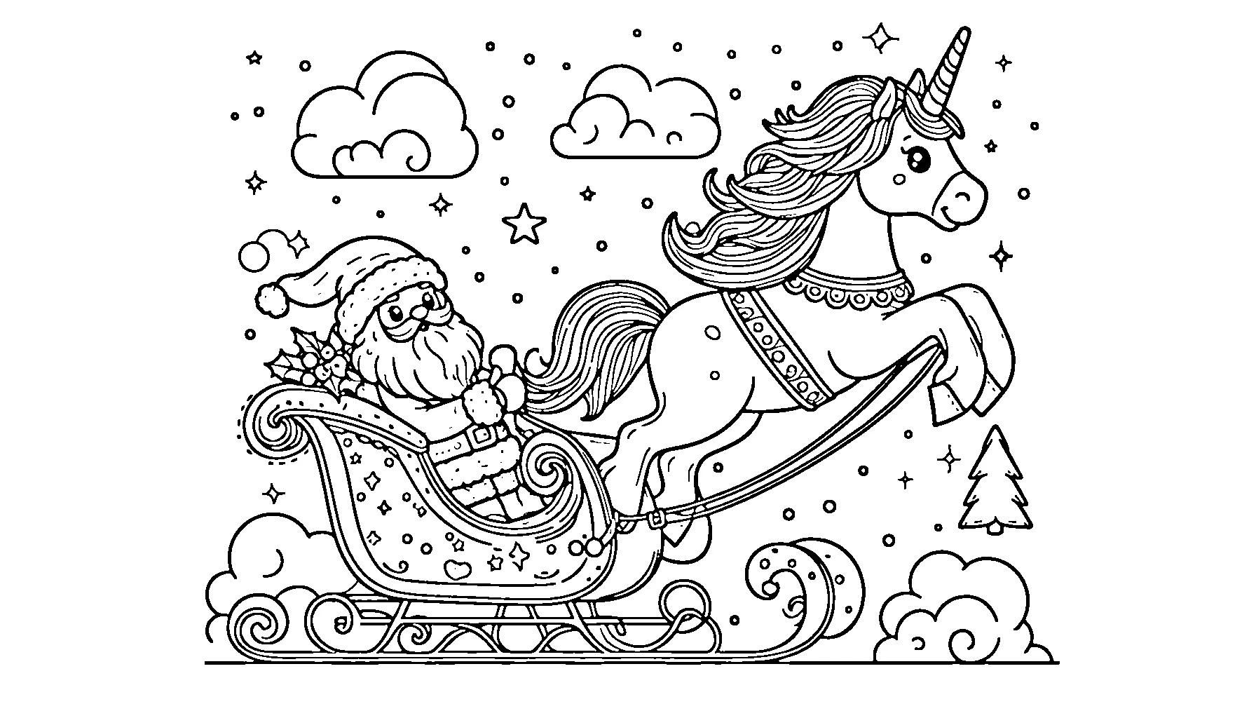 coloriage Licorne de Noël pour enfant de à imprimer 1