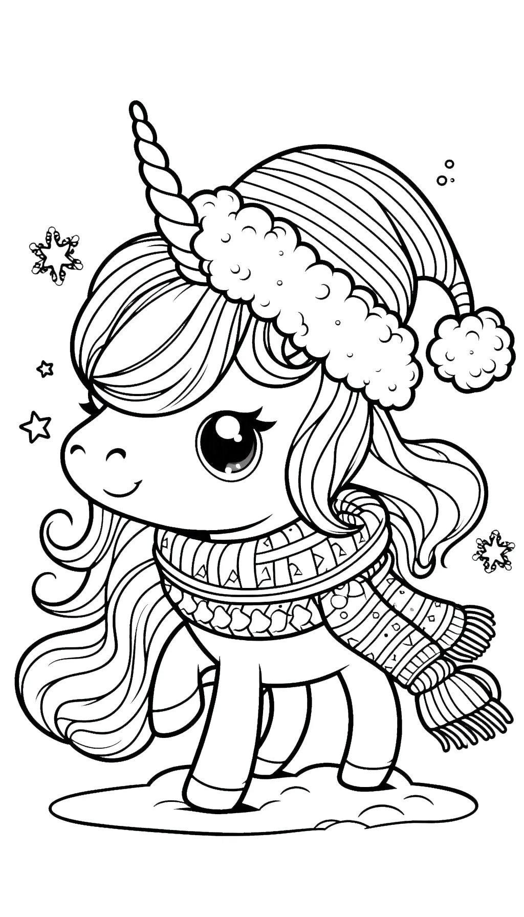 coloriage Licorne de Noël et decoupage a imprimer gratuit