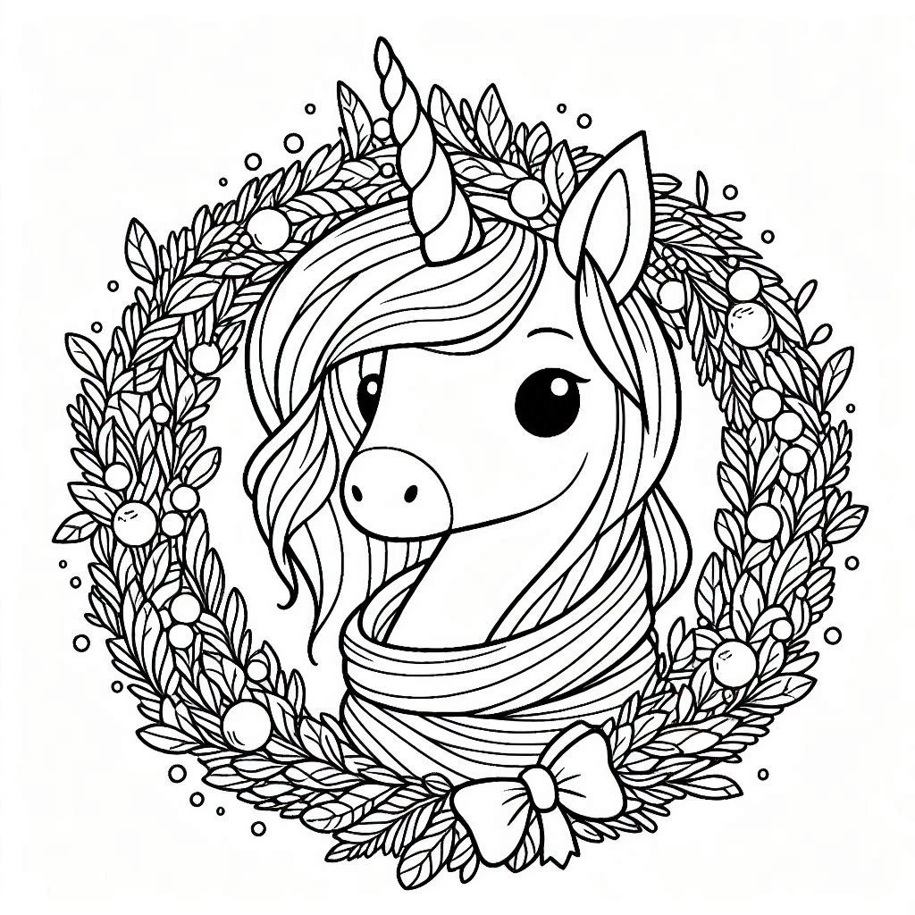 coloriage Licorne de Noël pour enfant de 6 ans 1