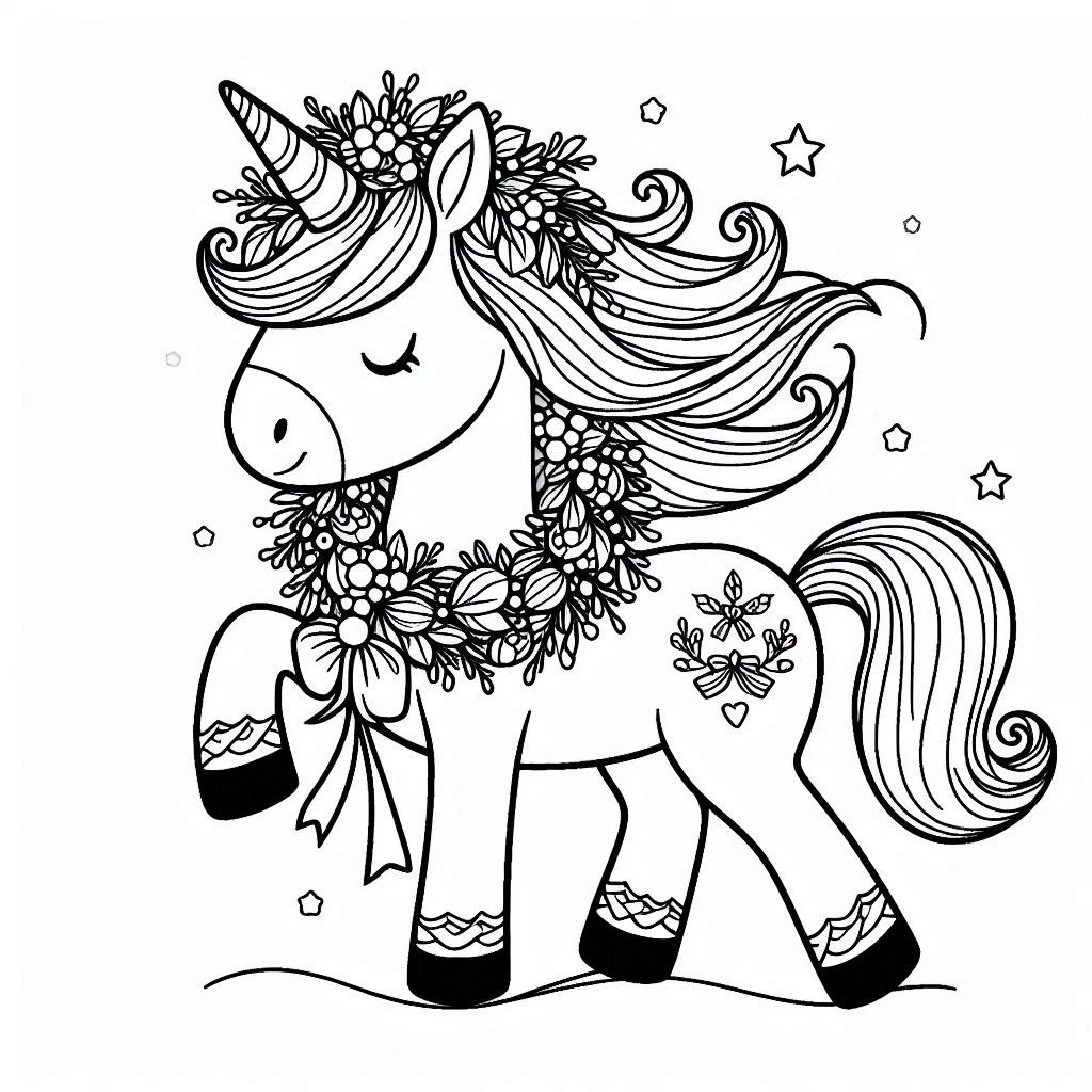 coloriage Licorne de Noël gratuit