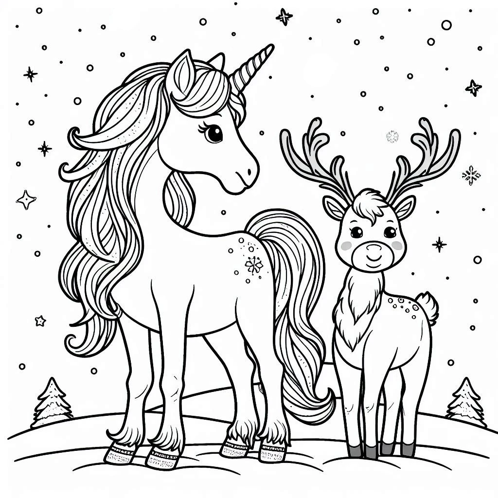 coloriage Licorne de Noël à imprimer pdf gratuit