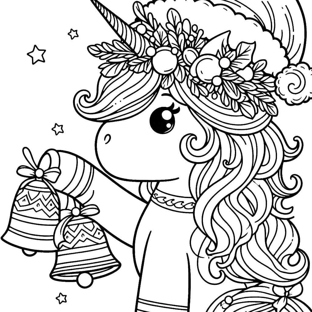 coloriage Licorne de Noël pour enfant de 2 ans