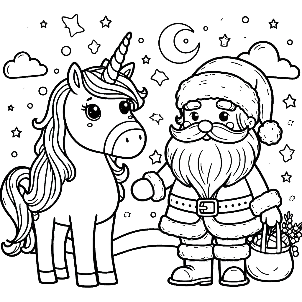 coloriage Licorne de Noël pour enfant de à imprimer